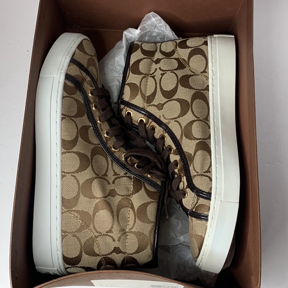 Coach Rebecca signature brown canvas high top sneakers NIB - Picture 11 of 11